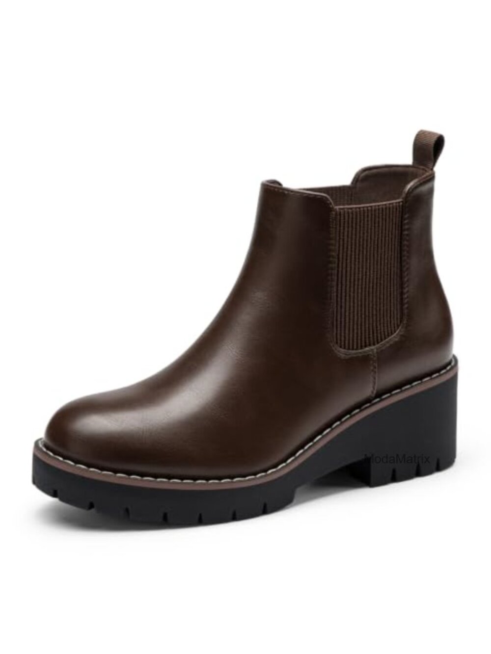 Womens Slip On Chelsea Ankle Boots Faux Leather Round Toe